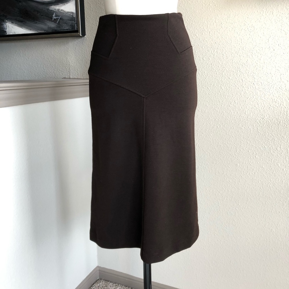 DVF chocolate brown Bing stretch knit wool a-line skirt